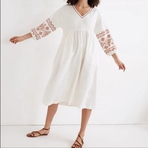 Madewell Embroidered-Sleeve Popover Midi Dress XS